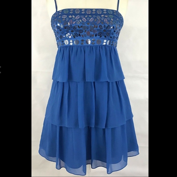 BCBGMaxAzria Dresses & Skirts - BCBG Maxazria Blue Silk Ruffle, Mini Dress